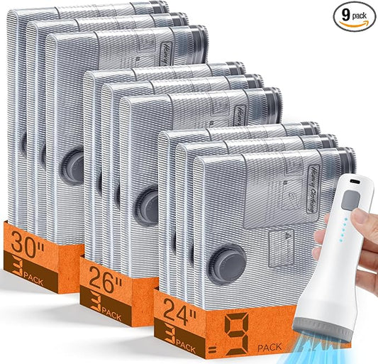 Vacuum Storage Bags for Travel with Cordless Pump, Space Saver Bags for Clothes, Compression Packing Bags for Luggage, 9 Combo Size by lezecur