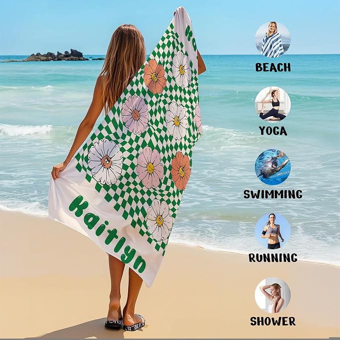 JML Personalized Beach Towel with Name, Custom Flower Beach Towel, Customized Microfiber Pool Towel, Quick Dry & Absorbent Swim Towel for Adult,Mother's Day, Birthday, Summer Holiday,Vacation - Image 6