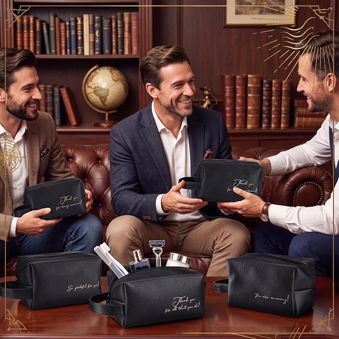 8 Pcs Men Toiletry Travel Bags Bulk Black Leather Toiletry Bags for Men Employee Appreciation Groomsmen Gifts Toiletries Kit for Business Trip Wedding Travel - Image 7