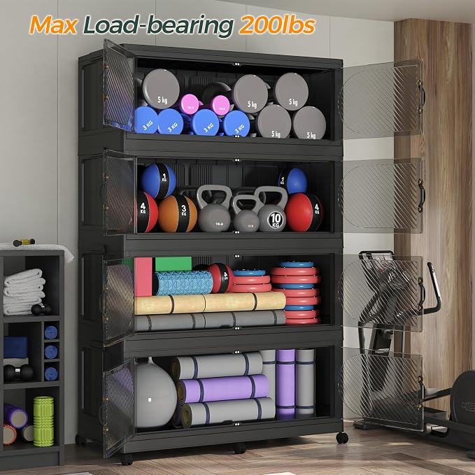 400Gal/1600QT 5-Tiers Extra Large Stackable Storage Bins with Lid, Collapsible Cabinet Closet Organizer Plastic Container Box with Wheels Doors Drawers for Office Dorm Kitchen, Black - Image 8