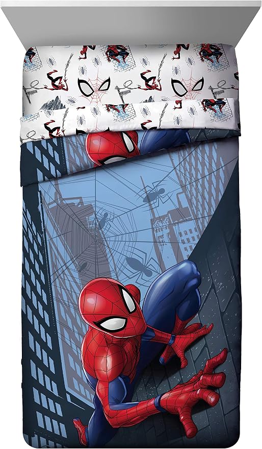 Marvel Spiderman Twin Comforter Set 4 Piece Kids Bedding for Boys, Multi | Bed in a Bag, Comforter Sheets Pillowcase, Official Product, Soft Microfiber, Machine Washable, Easy Care, Boys Gift - Image 2