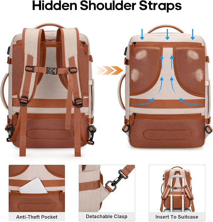 Bagsure Travel Backpack Carry On Backpack 42L Flight Approved, Expandable Laptop Backpack with Packing Cubes & Shoe Pocket, Water Resistant Luggage Backpack for Men Women, Large Backpack 20 * 14 * 7" - Image 4