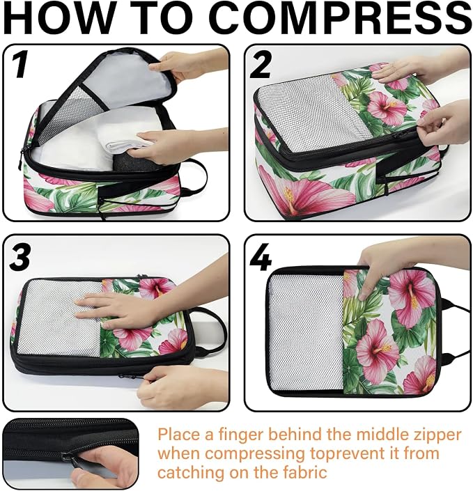 Floral Tropical 6 Set Compression Packing Cubes for Travel Luggage Carry On Suitcase Compressible Expandable Packing Cubes Organizers Bag - Image 4