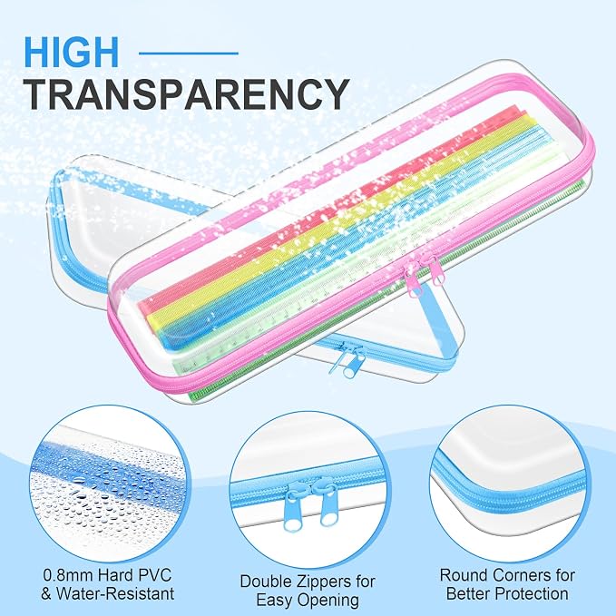 Hoolerry 4 Pcs Hard Clear Zipper Case Makeup Bags Plastic Zipper Pouch Transparent Storage Box Containers for Cosmetics, Snacks, Building Blocks, Puzzles(Clear,13.2 x 4.7 x 2.4 in,Pastel) - Image 3
