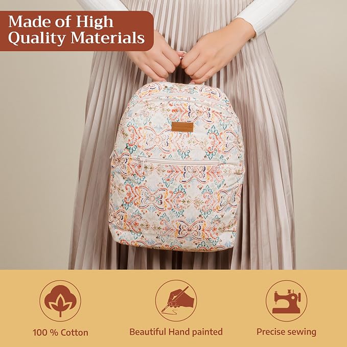 Maison d' Hermine Backpack for Women Men Cotton Shoulder Multipurpose Rucksack with Small Pouch Lightweight Multi Pocket Bag for Travel Work Beach Perfect for Spring Summer (Oris - Beige) - Image 3