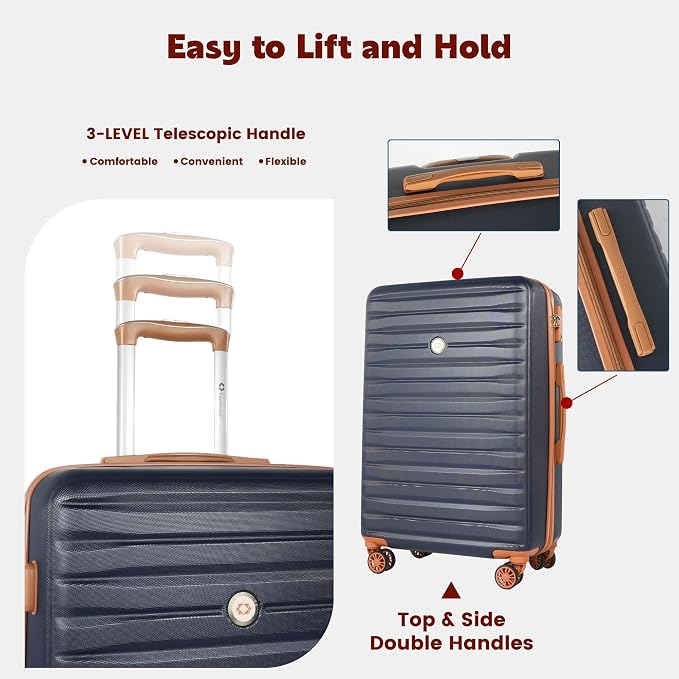 Travelhouse 10-Piece Hardshell Luggage Set with Spinner Wheels & TSA Lock | Lightweight ABS+PC hardside set includes 16", 20", 24", 28" suitcases + cosmetic case + duffel bag + packing cubes - Image 5