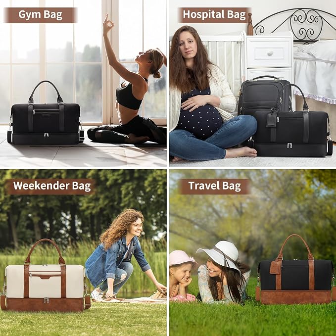 Oeihuivt Weekender Bags for Women - 21 Inch Large Travel Duffel Bag 2-Piece Set with Shoe Compartment, Heavy-Duty Canvas & Leather Carry On Overnight Tote (Airplane Approved) - Image 5