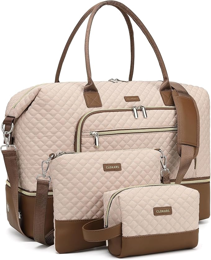 Weekender Bags for Women Travel, Under Seat Carry On Bags for Airplanes Overnight Bag with Shoe Compartment Luggage Sleeve, Foldie Travel Tote Bag Hospital Bag, Travel Gifts, Nude Brown by Unknown