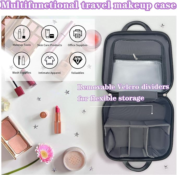 14 Inch Waterproof Hard Shell Travel Makeup Case (Purple) | ABS Scratch-Proof, Carrying Cosmetic Organizer Case with Elastic Band, Train Case, Mini Suitcase Vanity Case for Women Girl - Image 2