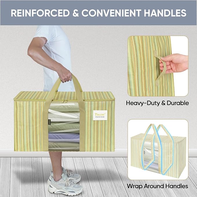 BALEINE 2-Pack Oversized Moving Bags with Reinforced Handles, Heavy-Duty Storage Tote Moving Supplies for Packaging, Camping (Color Stripe, 2-Pack) - Image 4