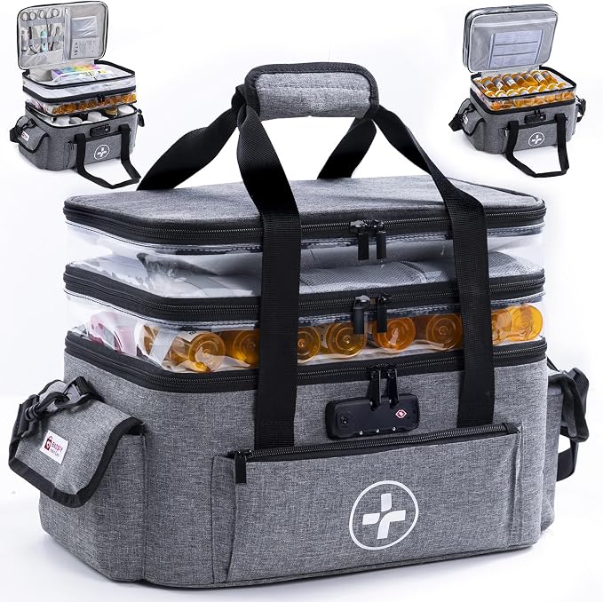 BAGSFY 3-Tier Medicine Organizer with Combination Lock – Large Medicine Bag, Empty First Aid Kit Case, Pill Bottle Medical Supply Organizer, Travel Prescription Bag, Medication Storage Container by BAGSFY