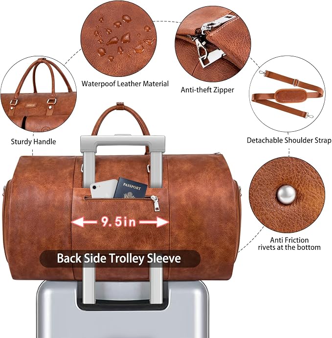 Garment Bag for Travel, Convertible Carry on Garment Duffel Bag for Men 3Pcs Weekender Bag 2 in 1 Hanging Suitcase Suit Bag - Image 4
