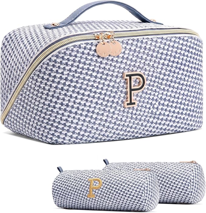 Personalized Gift Travel Makeup Bag: Initial Makeup Organizer Bag for Women | 3-in-1 Custom Make up Bag Set - Vegan Leather Travel Cosmetic Bag - Luxury Gift for Women – Birthday, Anniversary, Graduation by Unknown