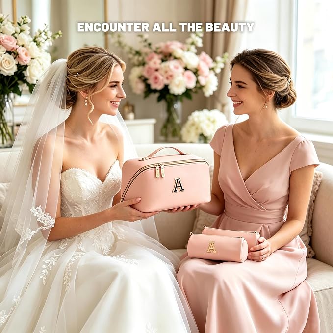 BOYATU Personalized Travel Makeup Bag: 3-in-1 Cosmetic Bag Gift for Women | Initial Make up Bag Organizer - Custom Letters A-Z - Flat Open Portable Toiletry Bag for Birthday Graduation Anniversary - Image 3