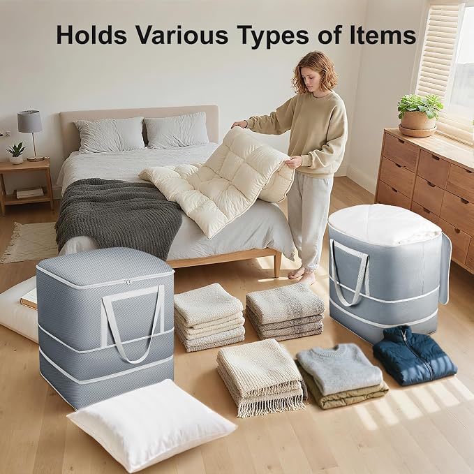 Comforter Storage Bag - 120L Bedding Storage Bags for Moving Closet, Washable Blanket Storage Bag, Ultra Space Saving Self Compression Organizer, 4-Pack, Grey - Image 5