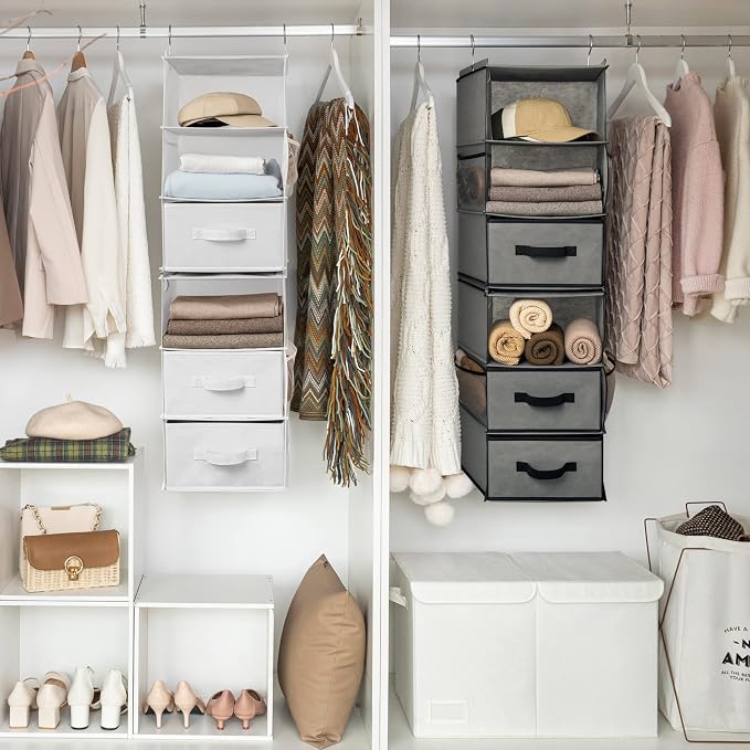 GRANNY SAYS 6-Shelf Hanging Closet Organizer, Separable to 2 Pack 3-Shelf, Closet Organization and Storage with 3 Different Drawers, 4 Side Pockets Wardrobe Clothes Organizer, Gray, 1-Pack - Image 4