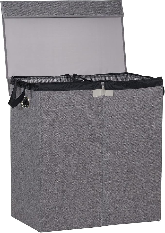 Household Essentials Collapsible Laundry Sorter with Lid, Gray - Image 10