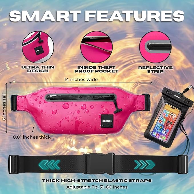 Drench Waterproof Fanny Pack & Floating Phone Pouch | IPX8 Submersible Waist Pack Dry Bag for Beach, Pool, Cruise Travel, Girls Trips, Snorkeling, Kayaking & Water Sports | Pink - Image 4
