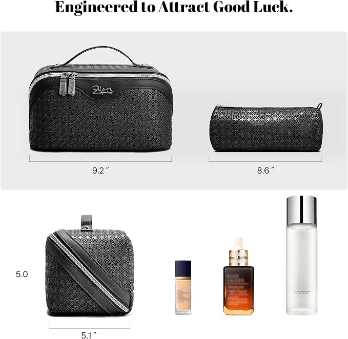 BOYATU Travel Makeup Bag for Women: Four Leaf Clover Large Capacity 3 Pcs Set Cosmetic Bags - Waterproof 50% Extra Space for Toiletry Organizer - Travel Essentials for Fortunate (06 Black) - Image 5