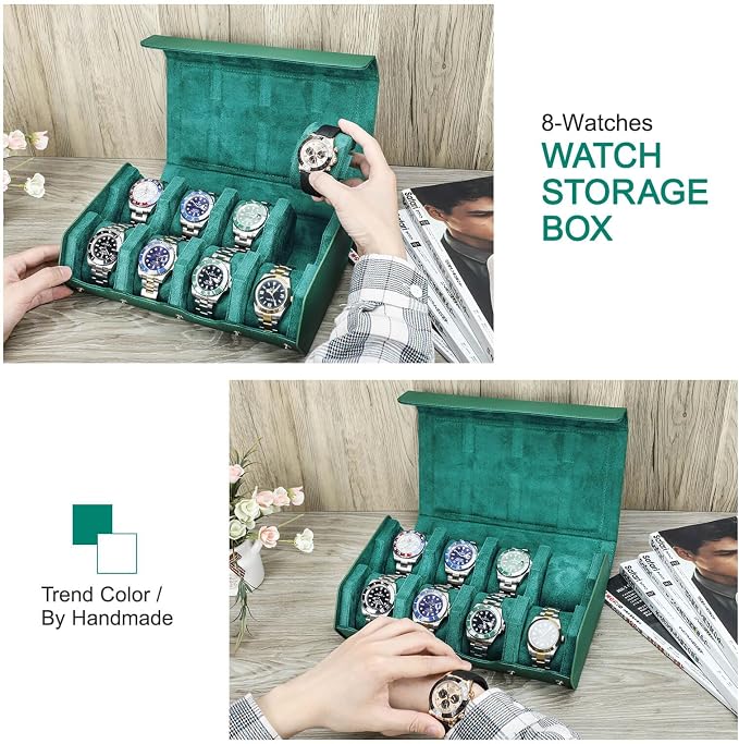 Hiram Genuine Leather Hexagon Watch Roll Travel Case, Leather 8-Watches Roll Case with Removable Pillow Cushion for Treasured Watches and Bracelets-Green - Image 5