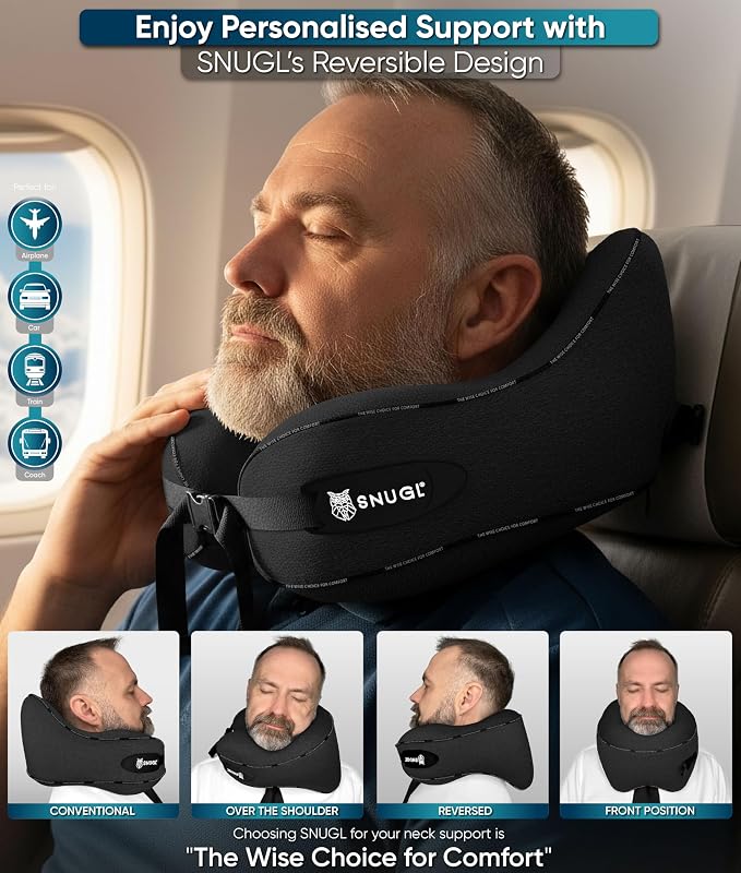 SNUGL Travel Pillow – Neck Pillow Airplane, Travel Pillows for Airplanes, Neck Pillows Memory Foam – Road Trip Essentials for Adults – Traveling Essentials - Gifts for Travelers Men & Women - Image 3
