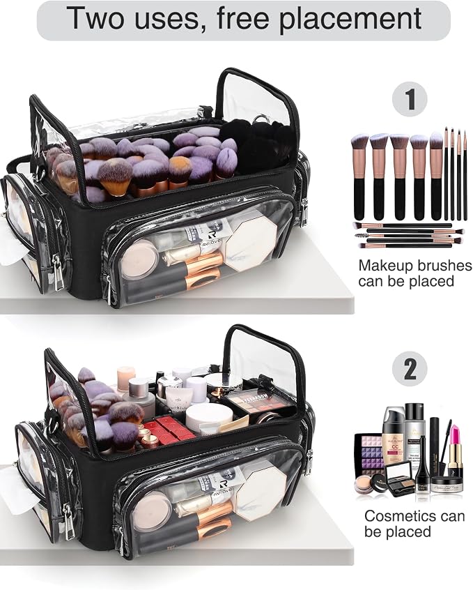 Makeup Brush Case, Extra Large Makeup Brush Bag XL Professional Makeup Artist Must Haves Travel Case with Stand Up Brush Slots Cosmetic Organizer Bag, Full Open Easy to Access, with Adjustable Strap - Image 6