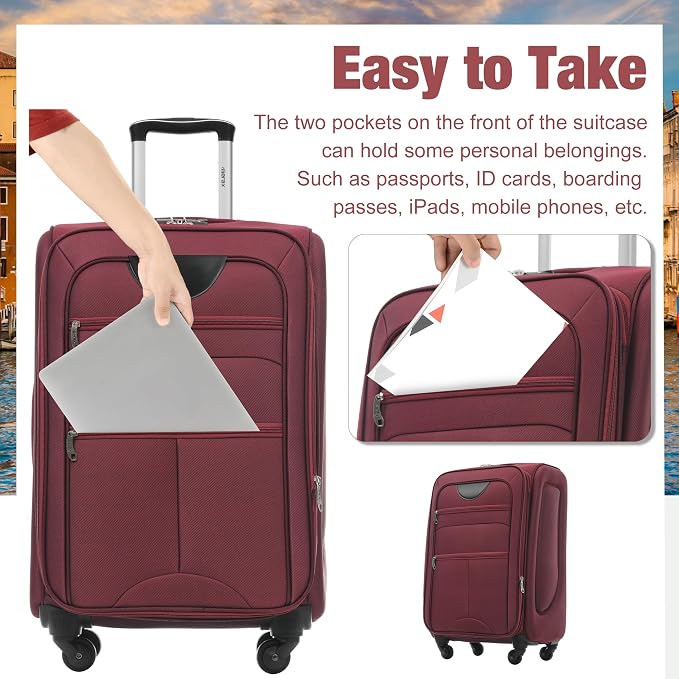 Merax Softside Luggage Set Softshell Lightweight 3 Piece Spinner Suitcase | Travel Suitase with TSA Lock Spinner Wheels Lightweight Upright Luggage,Red - Image 7