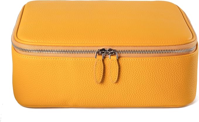 Luxury Genuine Cowhide Leather Cosmetic Organizer Bag – Large Capacity Makeup & Toiletry Travel Case with Compartment, Brush Holder for Women and Men by Hyfant