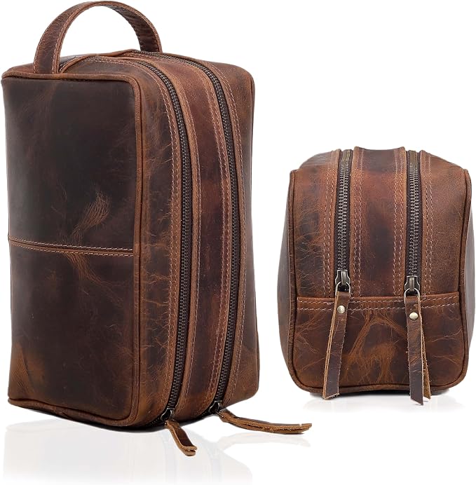 VC VINTAGE COUTURE Leather Toiletry Bag for Men Extra Large Leather Men's Toiletry Bag for Traveling Real Leather Dopp Kit for Men Leather Shaving Bag for Travel - Image 5