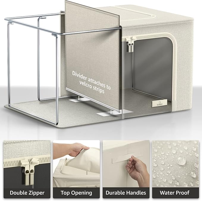 Sorbus Storage Bins with Divided Interior - Large Stackable & Foldable Organizer Containers with Metal Frame, Oxford Fabric, Large Window & Carry Handles - Organization for Bedroom, Linens & Clothes - Image 3