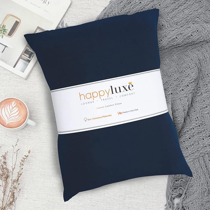 Happyluxe Travel Pillow for Long Flights - Soft, Small, Alternative to Down and Memory Foam. 17 x 13in - Made in the USA, Navy Blue Airplane Pillow for Adults Sleeping, Camping or Nap - Image 6