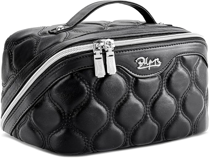 BOYATU Travel Makeup Bags for Women Cosmetic Bag: Puffy Make up Bags Set of 3 - Vegan Leather Makeup Organizer - Waterproof Large Toiletry Bag with Compartments - Travel Essentials (H-1-Black) by BOYATU
