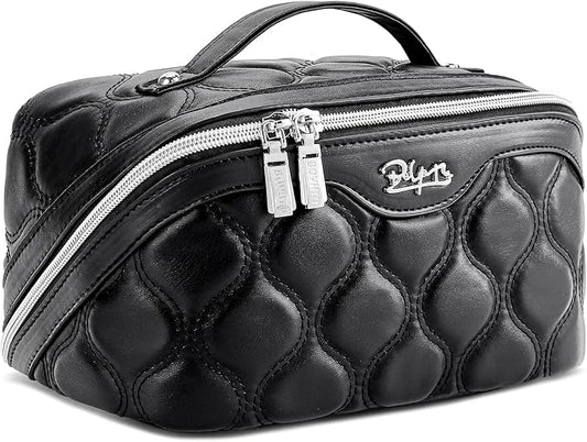 BOYATU Travel Makeup Bags for Women Cosmetic Bag: Puffy Make up Bags Set of 3 - Vegan Leather Makeup Organizer - Waterproof Large Toiletry Bag with Compartments - Travel Essentials (H-1-Black) by BOYATU