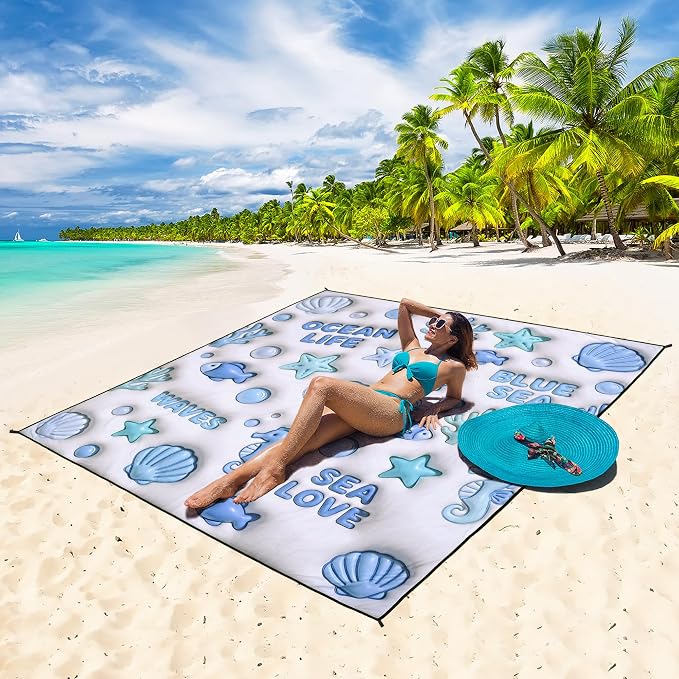 HIHOHO Beach Blanket Waterproof Sandproof Extra Large Beach Mat 79" X 83"/120"x108"for 1-8 Adults Quick Drying Durable Outdoor Picnic Mat for Beach Travel Camping Hiking - Image 5
