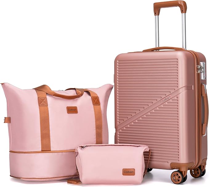 Cosbarn Carry On Luggage Set 22x14x9 Airline Approved, 3 Piece 20 Inch Lightweight ABS Hardside Suitcases with Wheels and TSA Lock, Durable Waterproof Travel Suitcase for Men Women by Cosbarn