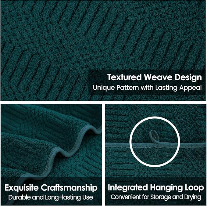 JML Microfier Bath Towels Set of 2, Large Microfier Body Towel for Adult, 30" x 60", Oversized, Soft, Super Absorbent, Fast Drying, Use for Sauna,Gym,Sport, Fitness, Yoga, Diamond Cross Grid Teal - Image 3