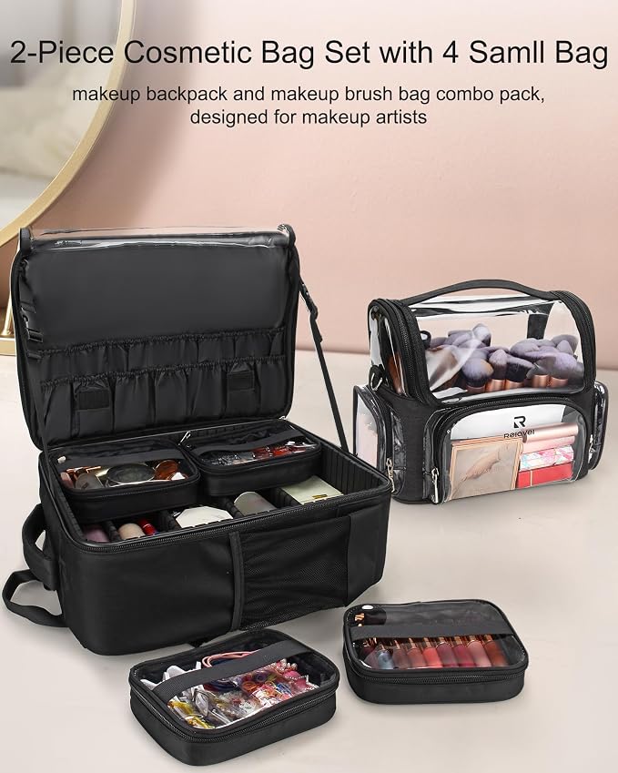 TANTO Makeup Backpack Extra Large Cosmetic Bags Professional Makeup Artist Bag Travel Train Case Storage Organizer Double-Layer Cosmetic Case with 4 Pouch and Brush Organizer - Image 4