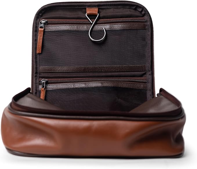 Sutton Handmade Genuine Cowhide Leather Hanging Toiletry Bag Travel Dopp Kit for Men and Women (Chocolate Brown) - Image 3