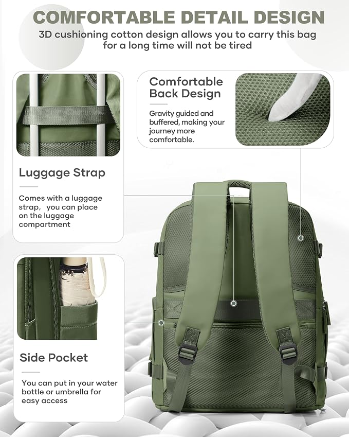 coowoz Travel Backpack Carry On for Women Man Gym Backpack with Laptop Compartment Mochila de Viaje Teacher Personal Item Backpacks Rucksack Airplane Accessories Must Haves,Gray Green Small - Image 5