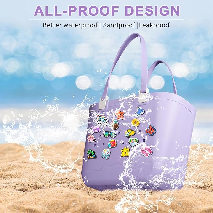 X-Large Rubber Beach Bag Travel Tote Bag with Waterproof Zipper Pocket, Washable Durable Rubber Beach Tote Mom gift - Image 5