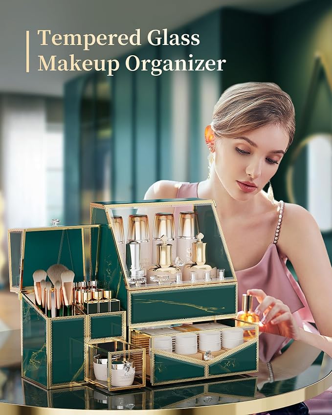Youdepot Glass Makeup Organizer | Large, Cosmetic Display Case, Skincare Storage, For Vanity and Bathroom Countertop - Image 3