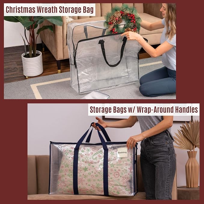 VENO 7 Pack Christmas Decoration Storage Bundle (5 Pack Wreath Storage Bag Garland Container+ 2 Pack Wrap-Around Handles Bags) - Image 3