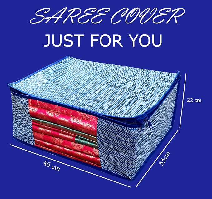 ANKIT INTERNATIONAL Saree Cover Storage Bags Pack of 09 – Non Woven Foldable Clothes Storage Organizer with Zipper & Clear Window, Wardrobe Garment Storage for Sarees, Dresses (Blue) - Image 9