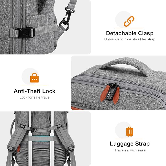Bagsure Travel Backpack Carry On Backpack 42L Flight Approved, Expandable Laptop Backpack with Packing Cubes & Shoe Pocket, Water Resistant Luggage Backpack for Men Women, Large Backpack 20 * 14 * 7" - Image 6