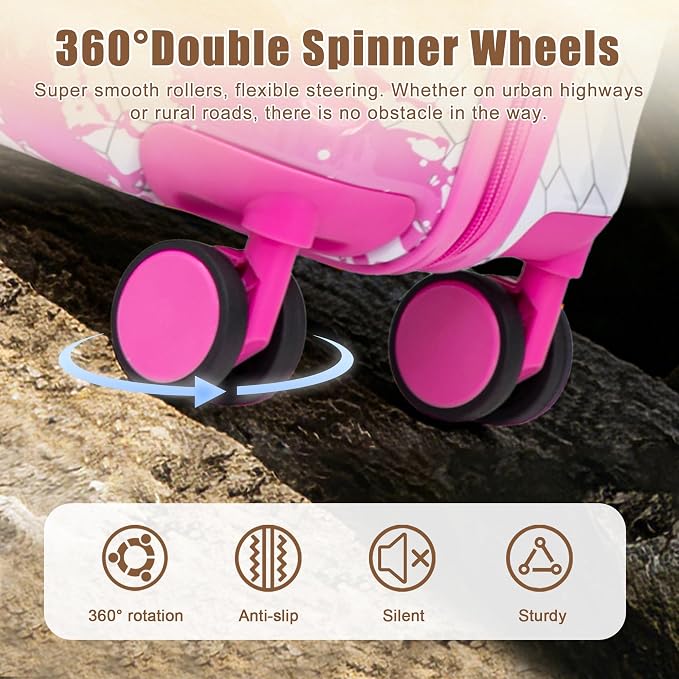 Hardside Luggage Sets, Lightweight Stripes Suitcase with Spinner Wheels, Pink-PC - Image 4