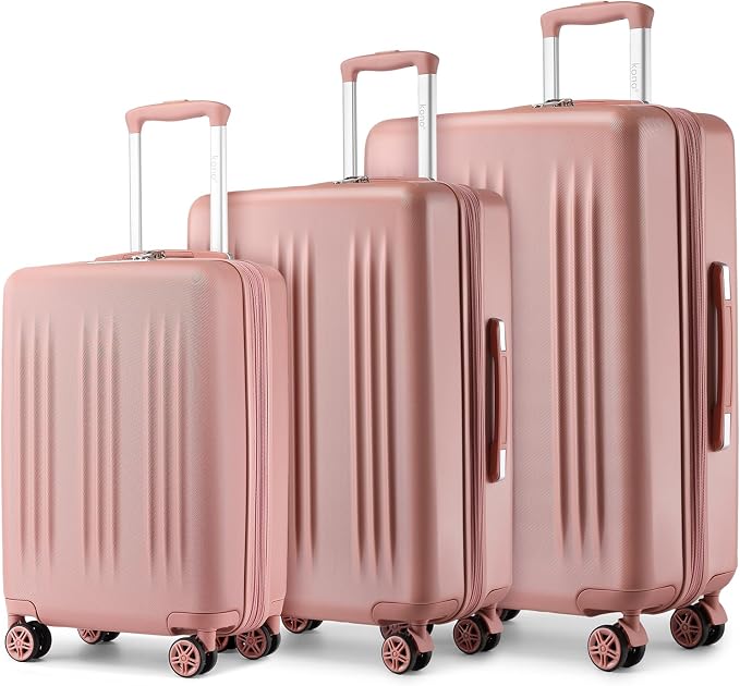 Kono Expandable Luggage 3 Piece Set Hardshell Lightweight 20in 24in 28in Carry On Suitcase with Spinner Wheels TSA Lock(Nude/Rose Gold) by Kono