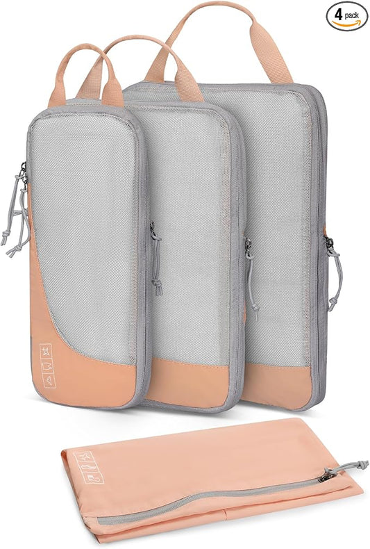 Hynes Eagle 6 Set/ 4 Set/ 2 Set Compression Packing Cubes Travel Essentials Lightweight Nylon Luggage Suitcase Organizer Bag Light Pink 4PCS by HynesEagle