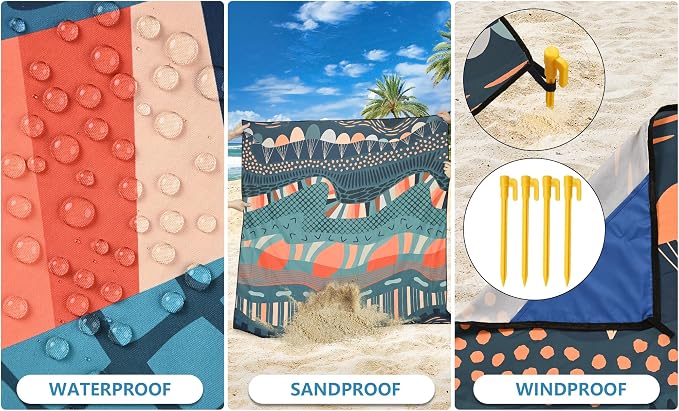 WIWIGO Beach Blanket Waterproof Sandproof Beach Mat 79" X 83"/10'x9'for 2-8 Adults Quick Drying Outdoor Picnic Mat Beach Accessories for Travel, Camping, Hiking - Image 3