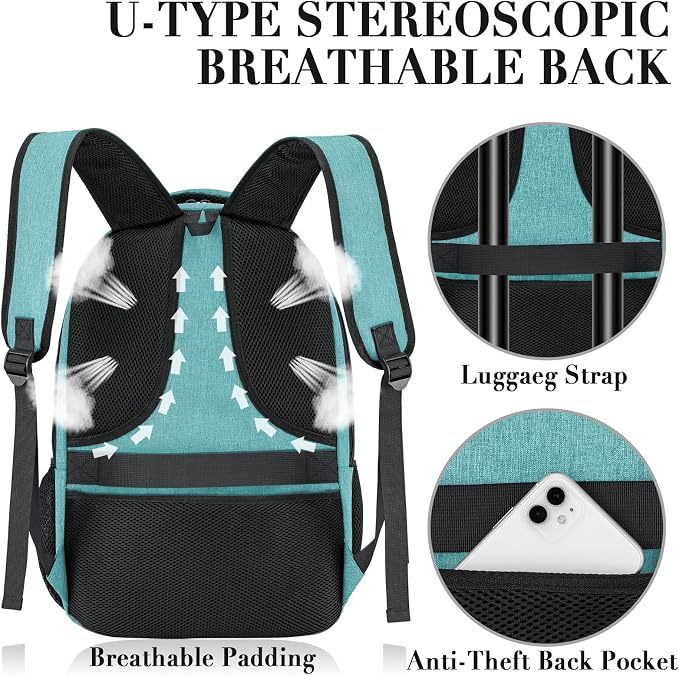 BIKROD Teal Backpack for Women and Men, Extra Large School Backpacks for Teens, Water Resistant Back Pack Fits 17 Inch Laptop, Business Anti Theft Sturdy Computer Bag Gifts - Image 4