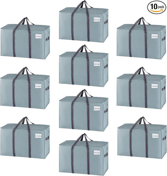 VENO 10 Pack Heavy Duty Moving Bags, Extra Large Storage Bags with Reinforced Handles & Strong Zippers, Foldable & Reusable Moving Box Alternative for Clothes & Dorm Storage by Veno